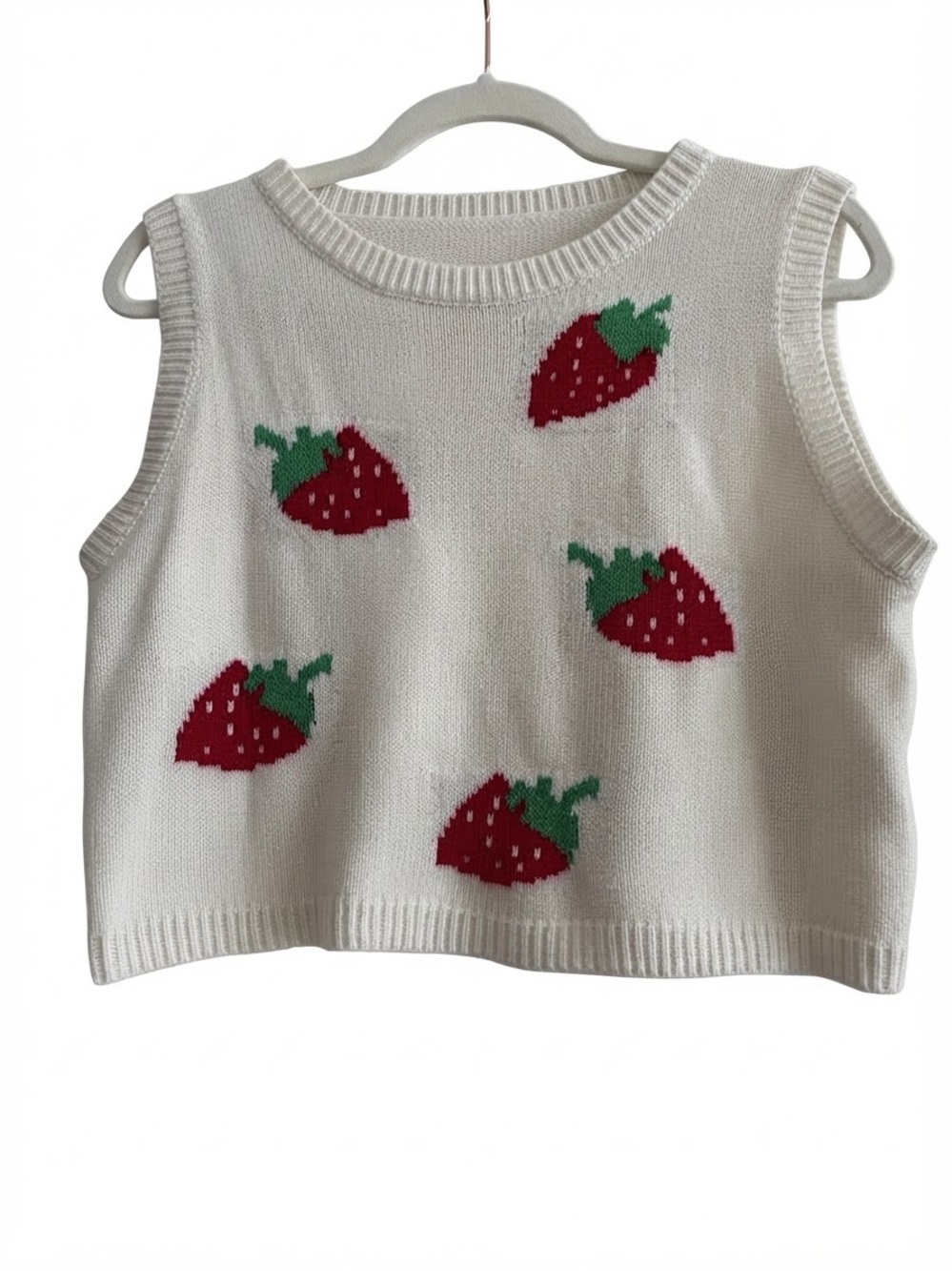 Coquette Y2K Style Strawberry Embroidered Knitted Sweater Vest Crop Top Size L